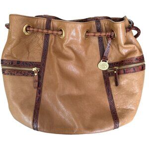 Brahmin Dee Dee Novella Leather Handbag Tan & Brown Croc Embossed Bucket Bag